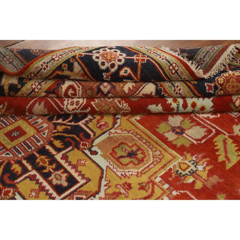 Hand Knotted Oriental 100% Wool Carpet Traditional Medallion Oranges & Rust Heriz (serapi) Area Rug - 11' 10'' X 8' 11''