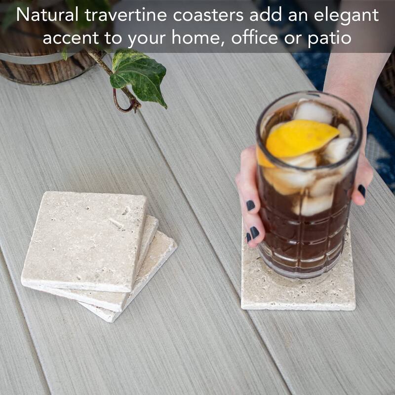 Natural Travertine Absorbent Stone Coasters with Protective Cork Backing 4 Pack Manufactured in The USA