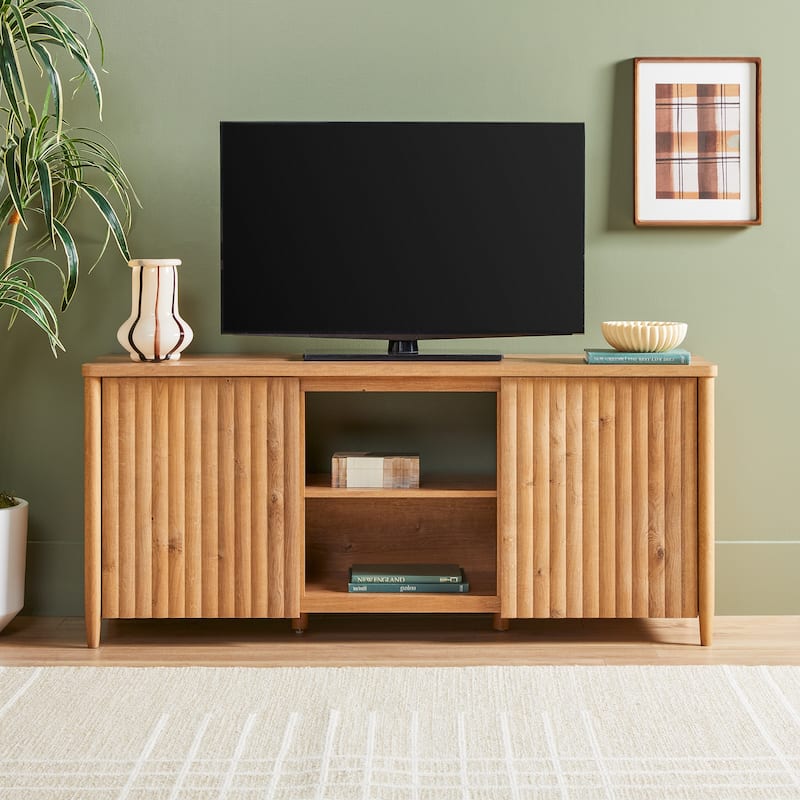Middlebrook Scandinavian Reeded 58-inch TV Stand with Storage - English Oak