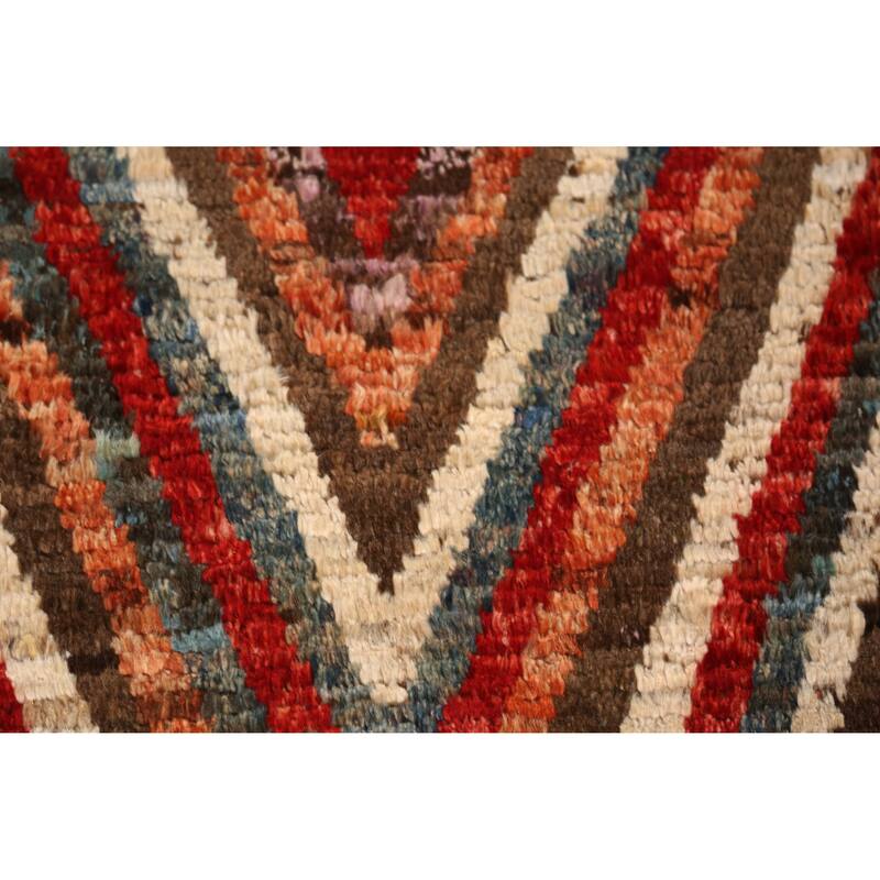 Chevron Style Multi-Color Moroccan Runner Rug Handmade Wool Carpet - 3'0" x 9'7"