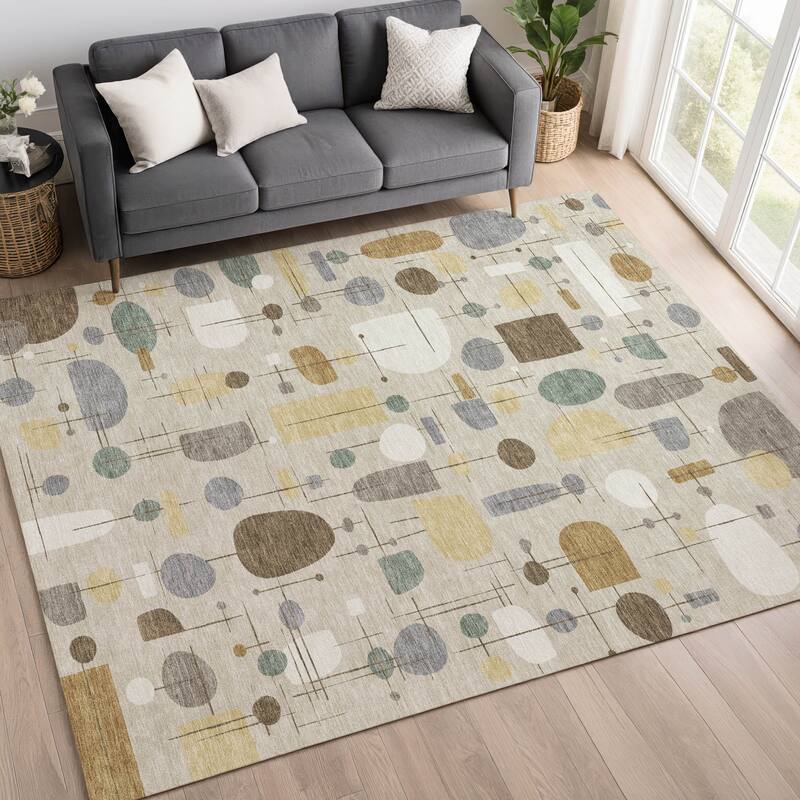 Machine Washable Indoor/ Outdoor Contemporary Fun Chantille Rug