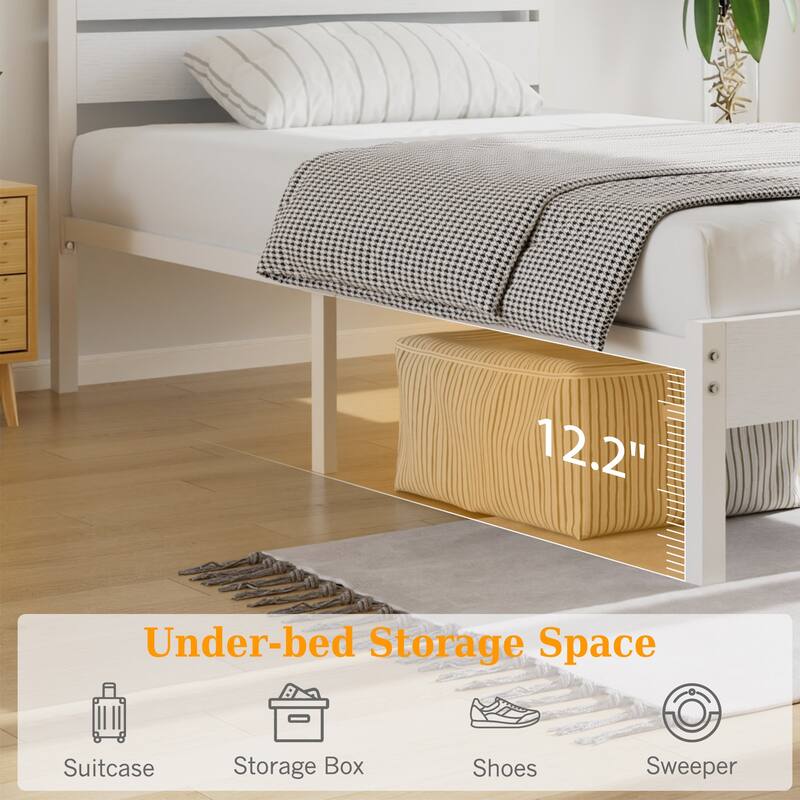 VECELO Industrial Wood Bed Frame with Headboard Twin Size Beds/Full Size Beds/Queen Size Beds