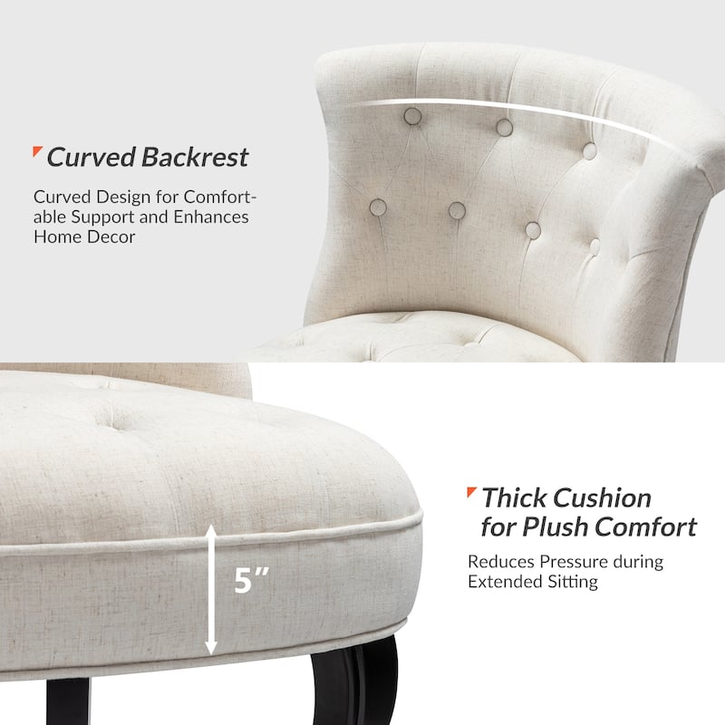 Paolino 25.1" Wide Traditional Velvet Button-tufted Back Stools with Wood Legs by HULALA HOME - Beige