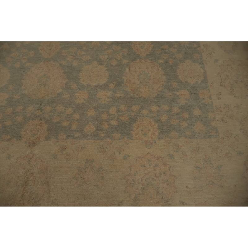 Hand Knotted Oriental 100% Wool Carpet Transitional All-Over Green Oushak Area Rug - 8' 0'' X 8' 2''