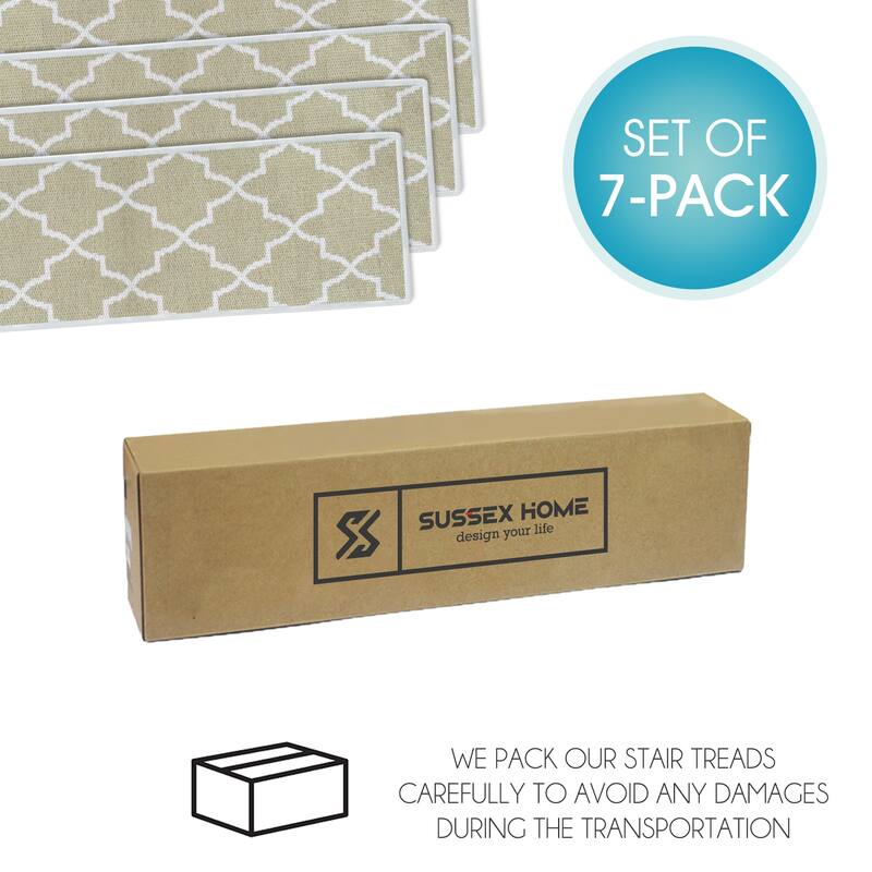 SussexHome Lattice Design 9" X 28" Stair Treads - 70 % Cotton Carpet for Indoor Stairs-Easy to Install with Double Adhesive Tape