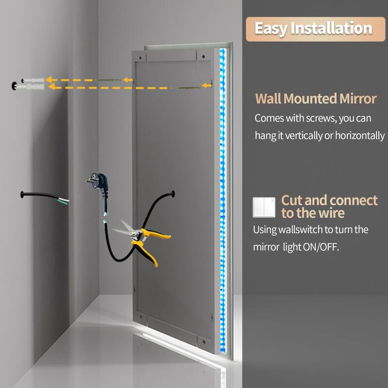 Square RGB Colorful LED Lighted Bathroom Mirror Fogless - 32" x 32"