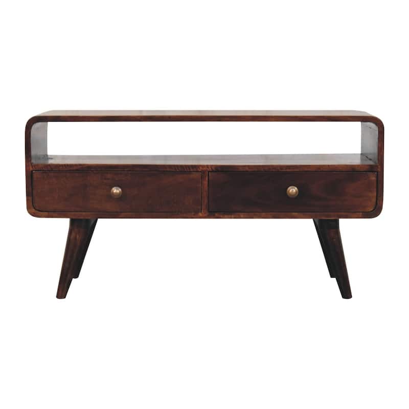 Artisan Furniture Solid Wood Curved California Walnut Media Unit, Brown with 2 drawers and 1 Shelf - n/a