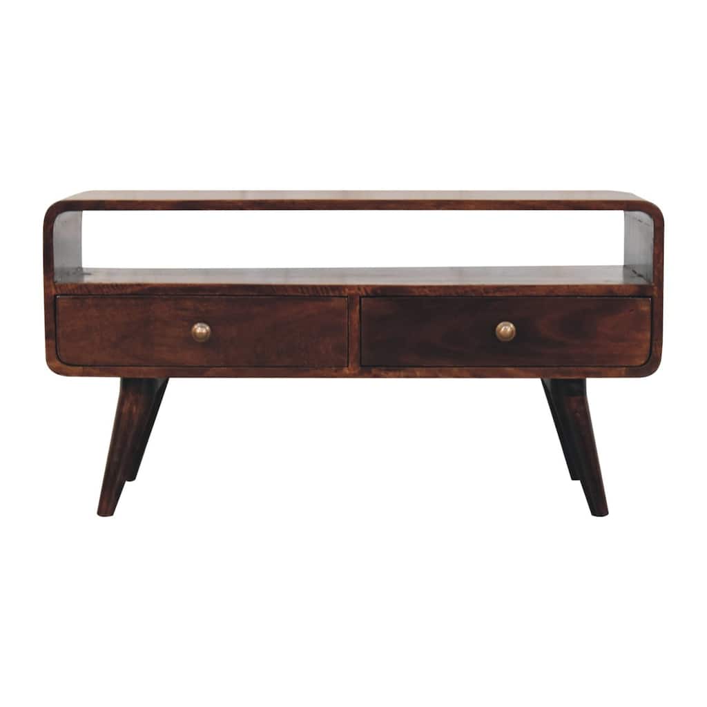 Artisan Furniture Solid Wood Curved California Walnut Media Unit, Brown with 2 drawers and 1 Shelf - n/a