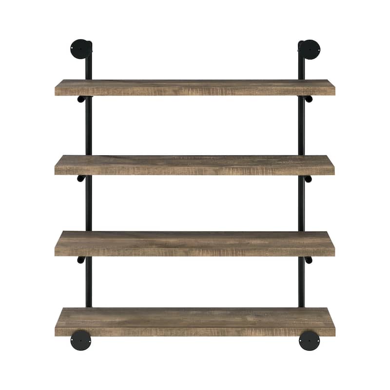 Wall Shelf with 4 Tier Shelves and Pipe Design Frame, Brown