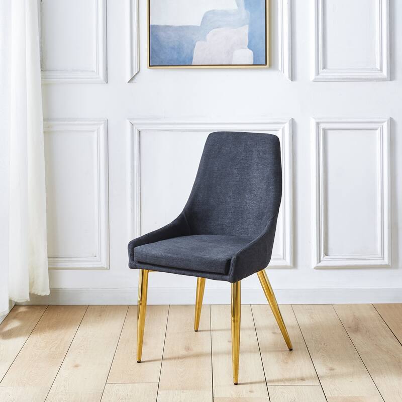 Set of 2 Classical Upholstered Accent Dining Chairs with Steel Legs