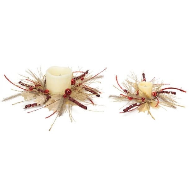 Shop Pack Of 4 Gold Pine And Holly With Glittering Red Decorative
