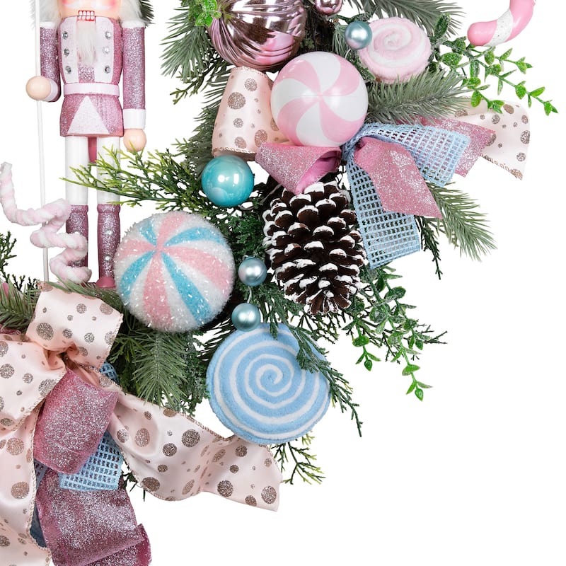 Pastel Nutcracker and Ornaments Artificial Pine Christmas Wreath - 24" - Unlit