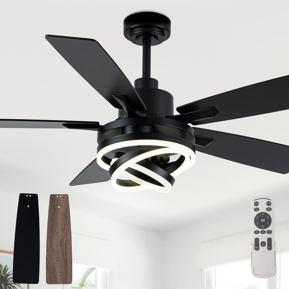 Cusp Barn 52"/72" Modern Large Dimmable LED Ceiling Fan with Lights and Remote, Reversible 8-Blade DC Motor DIY Shape Chandelier
