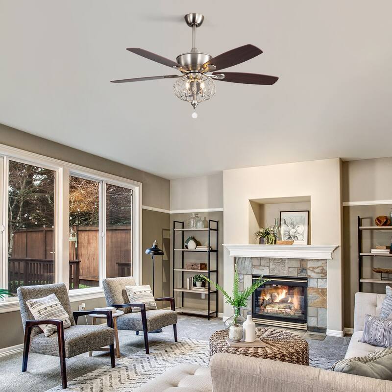 52" Sand Nickel Ceiling Fan with Crystal Shade