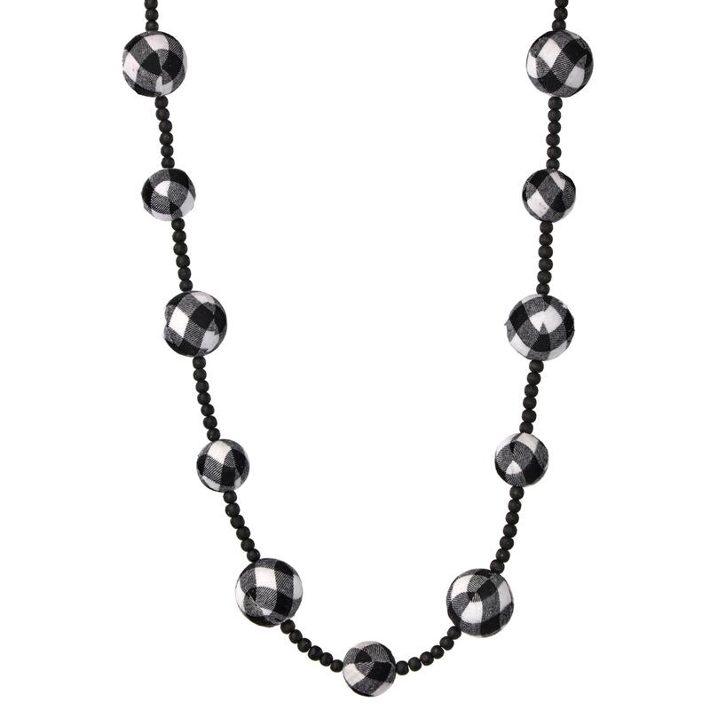 48" Country Check Ball/Wood Bead Garland Set of 2 - Black White - 48-Inch