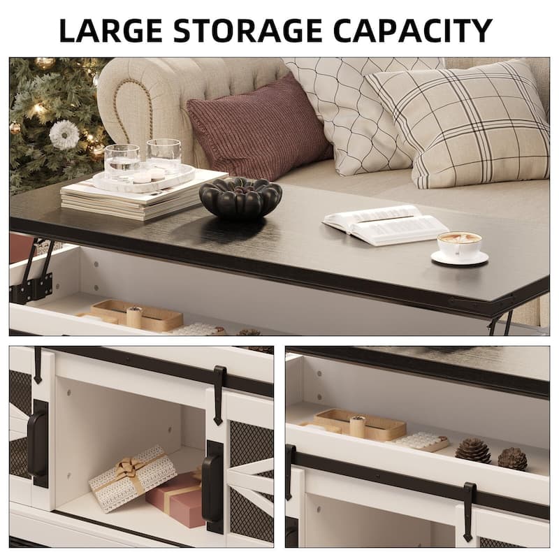 Farmhouse Lift Top Coffee Table, Wood Coffee Table with Storage and Hidden Compartment