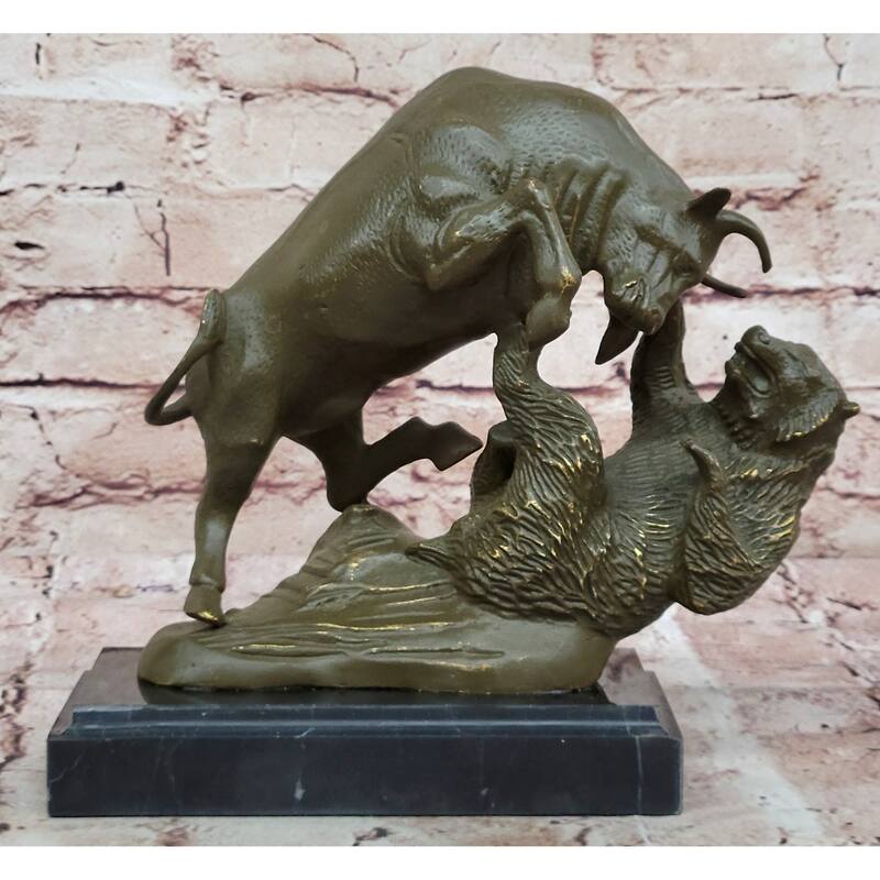 Imitative Bull And Bear Bronze Sculpture - Financial Market Symbol Animal Art