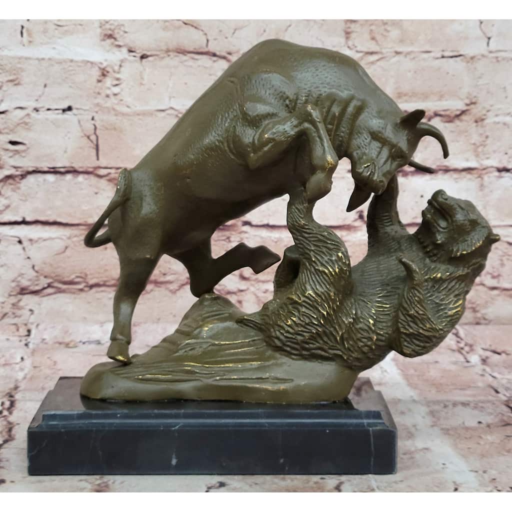 Imitative Bull And Bear Bronze Sculpture - Financial Market Symbol Animal Art