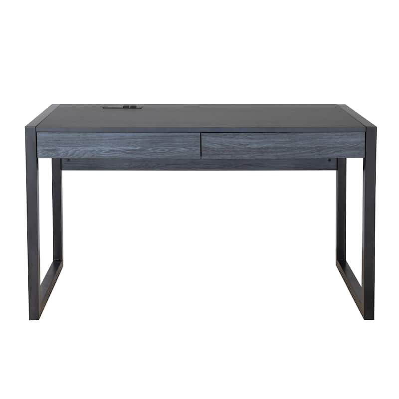 Q-Max 52"W Writing Desk With Two Drawers, Power Outlet, USB Ports - Modern Computer Table - Work Desk for Home, Office, Bedroom