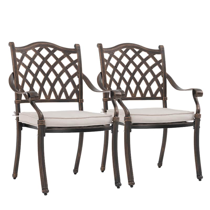 Patio Cast Aluminum Dining Chairs with Cushions Set of 2