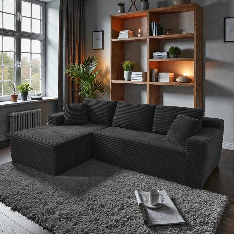 No Assembly Cloud Sectional Sofa, L Shaped Deep Seat Corduroy Modular Couch for Living Room Apartment