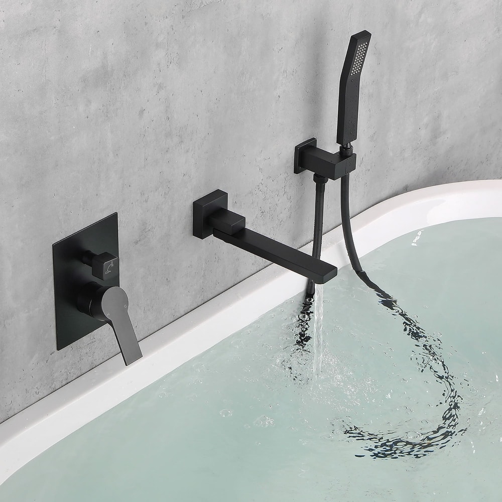 Wall Mounted Tub Faucet With Handshower Single Handle Bathroom Roman Bathtub Faucets Modern Tub Filler Trim With Handheld
