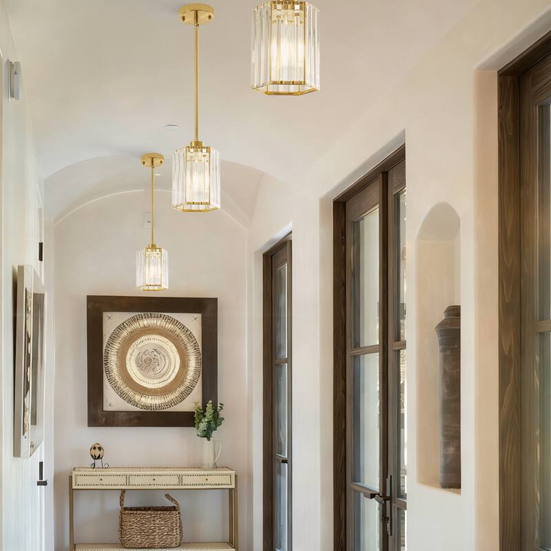 1-Light Crystal Pendant Lighting Fixtures for Sloped Ceiling