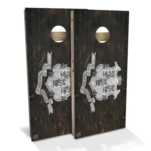 slide 2 of 8, Connecticut Flag Rustic Outdoor Cornhole Board Set Backyard 2x4 - Include Carrying Case