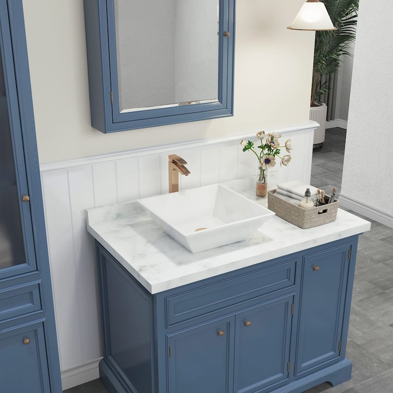 Sinber White Ceramic Countertop Bathroom Vanity Vessel Sink