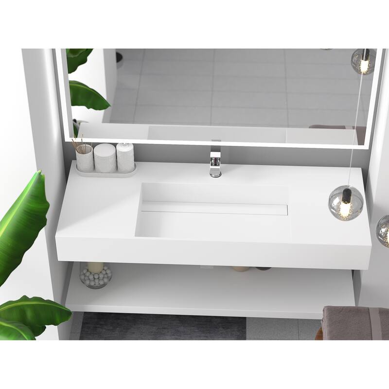Juniper Stone Solid Surface Wall-mounted Vessel Sink - 48" - White