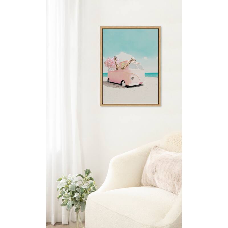 Kate and Laurel Sylvie Pink Van Framed Canvas by July Art Prints