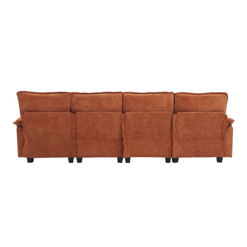 Chenille U-shape Sectional Sofa with Chaise and Storage Ottoman, Modular Couch with USB/Type-C Ports, Side Pockets, Phone Holder