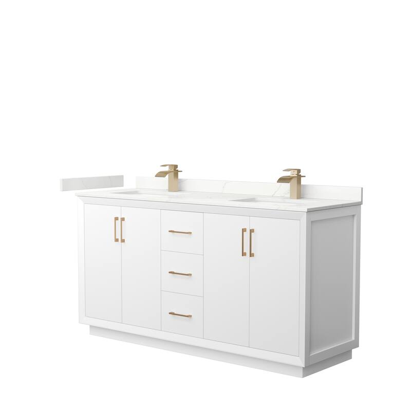 Strada 66-inch Double Vanity, Quartz Top - White, Bronze Trim, Giotto Quartz Top