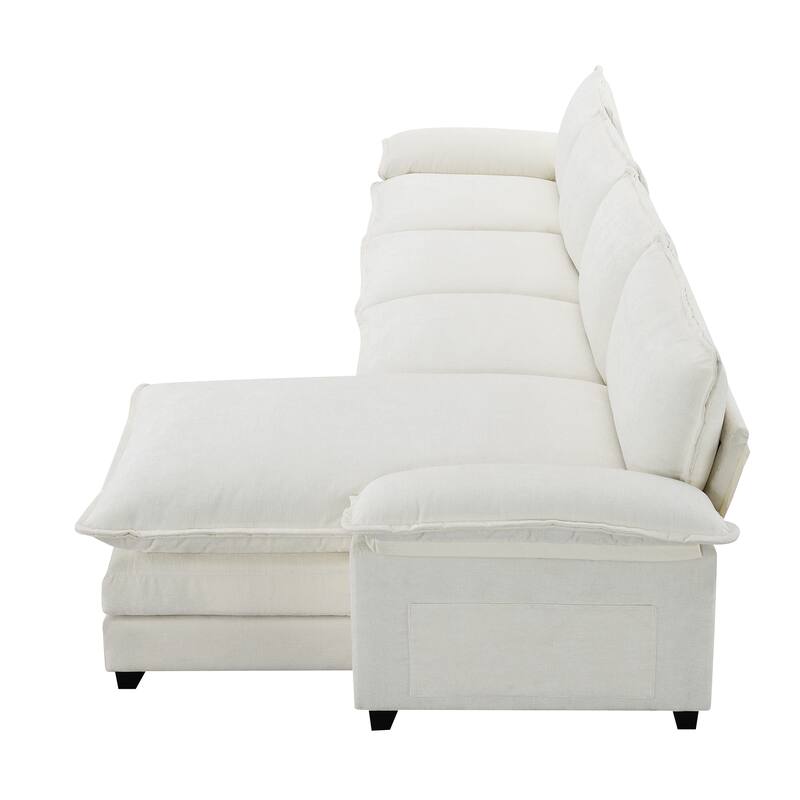 Chenille Upholstered Sectional Sofa with Chaise and Storage Pockets, 5 Seat Lounge Cloud Couch L-shaped Recliner Couches