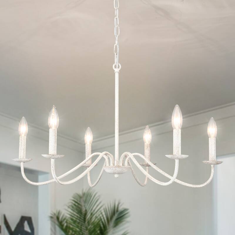 6-Light Rustic Farmhouse Simple Candle Chandelier for Bedroom, Kitchen, Living Room and Foyer - Yellow Vintage Brush White