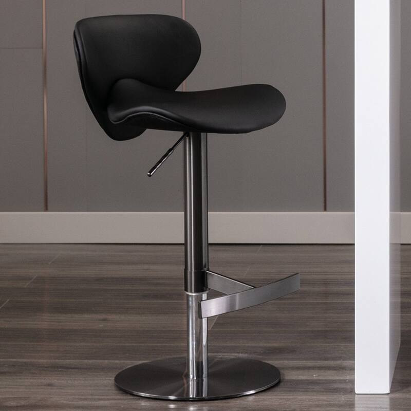 Faux Leather Swivel Barstool wth Adjustable Height - Black