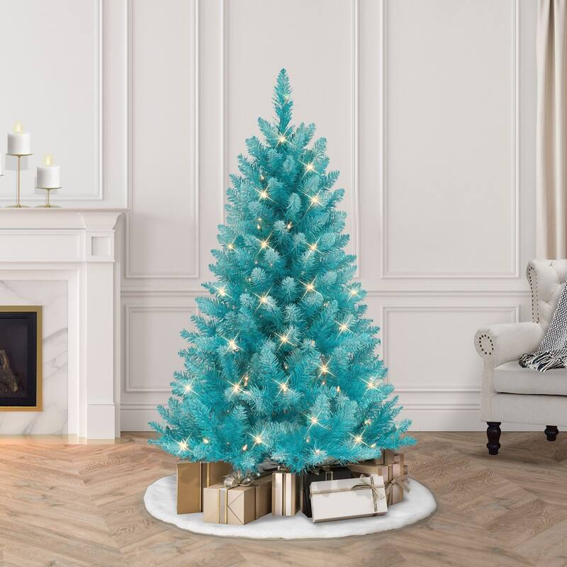 Pre-lit Medium Teal Blue Artificial Pine Christmas Tree - 4' - Clear Lights - 4 Foot