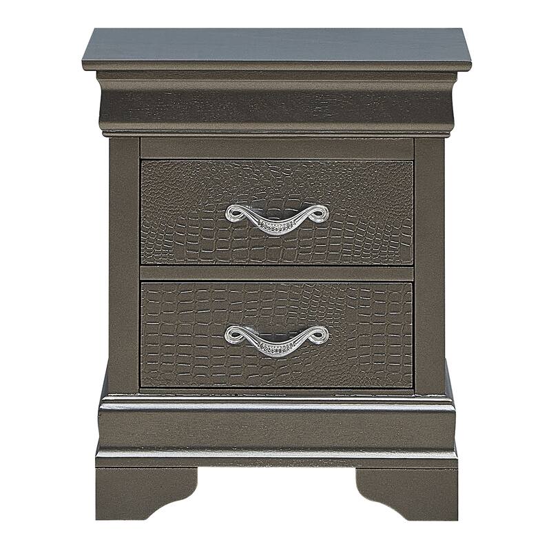 Metallic Black Nightstand with Two Drawers