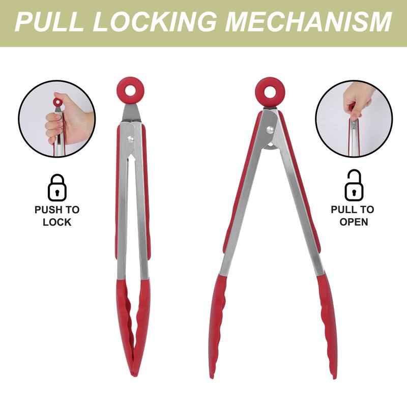 Stainless Steel Kitchen Tongs Silicone Tipped BBQ Cooking Tongs