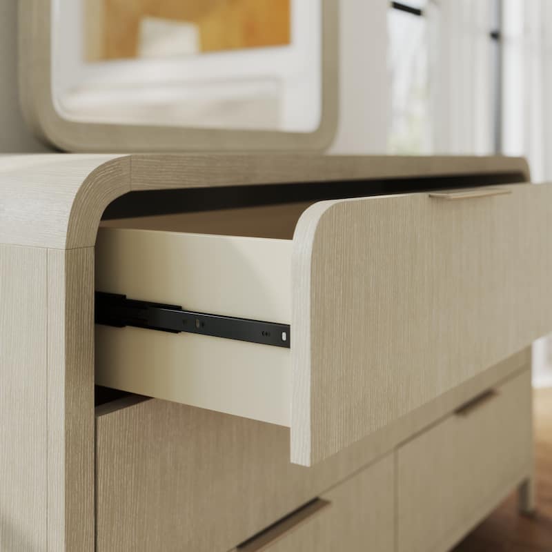 Roundhill Furniture Tavari Contemporary 6-Drawer Wood Dresser with Mirror, Light Gray