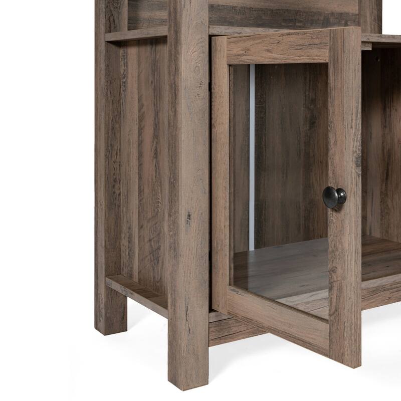 3 Tier Farmhouse Style Storage Cabinet Bookshelf with Glass Doors