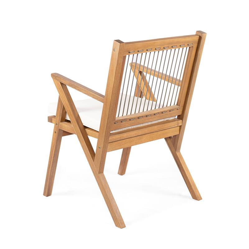 Roomfitters Outdoor Acacia Wood Dining Chairs with Woven Rope Back and Cushions, Teak Set of 2