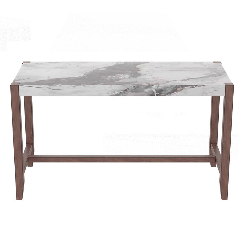 5 Piece Counter Height Dining Table Set wFaux Marble Bar Table & 4 Upholstered Seat Chairs Rectangular Dining Table Set