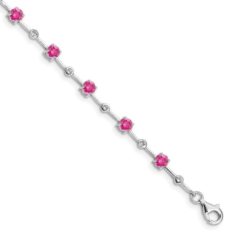 Curata 925 Sterling Silver Polished Open back Fancy Lobster Closure Pink Tourmaline Bracelet