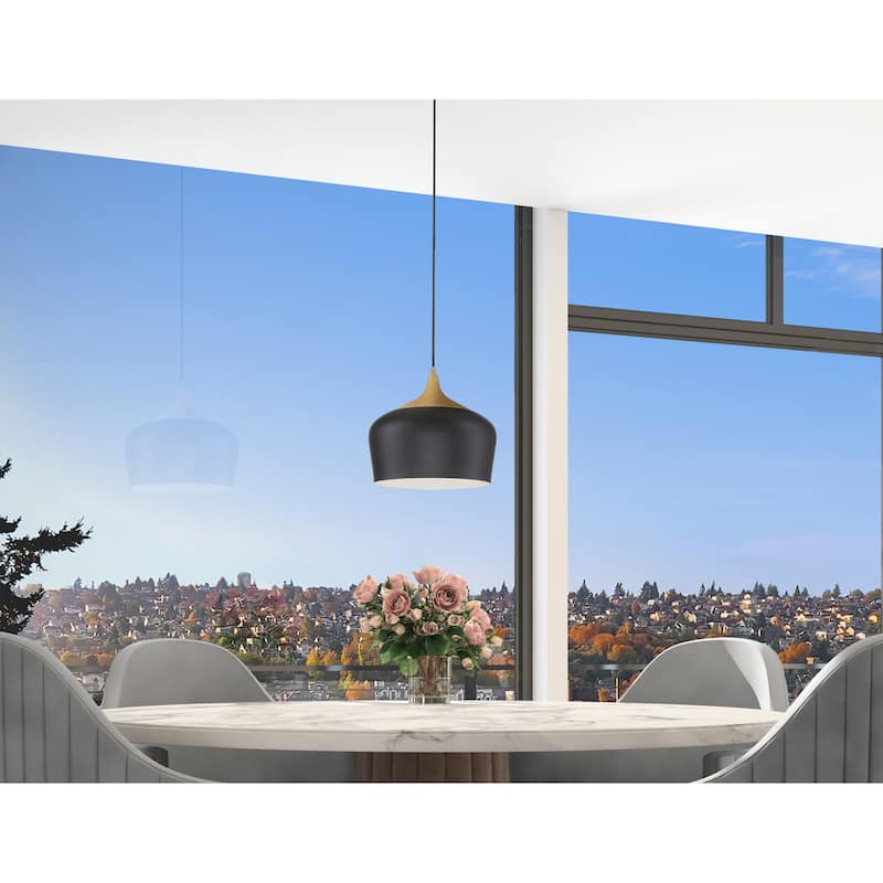 Access Lighting Blend - Bell Pendant - Black with Wood Grain Finish - Black Cord - Replaceable LED