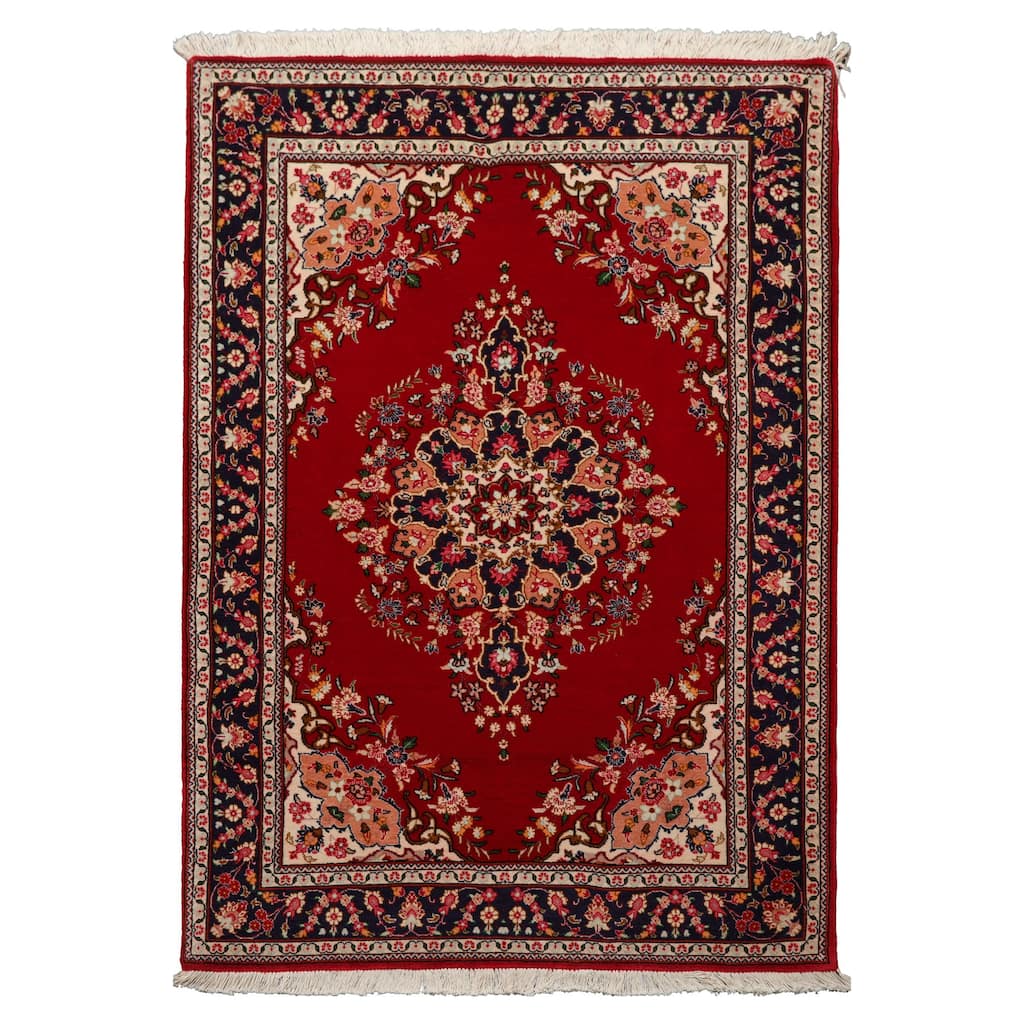 3'6''x5 Hand Knotted Wool Red Traditional 200 KPSI Rug - 3' 6'' x 5'
