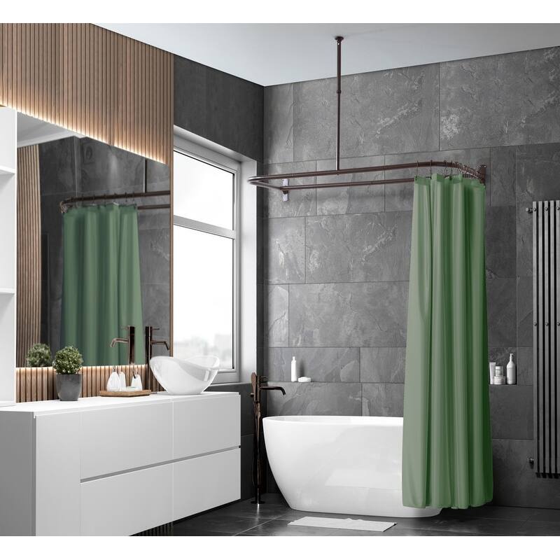 Utopia Alley Rustproof Wall Mounted Aluminum D-shape Shower Rod With Ceiling Support for Freestanding Tubs, 60 * 25 in