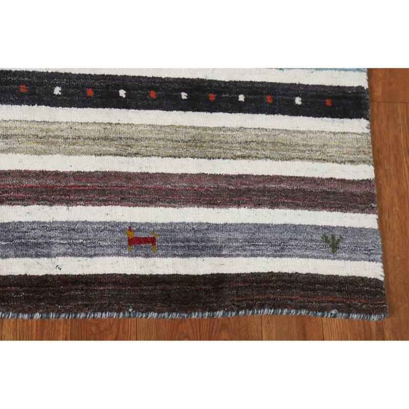 Striped Gabbeh Oriental Rug Handmade Accent Wool Carpet - 3'11" x 5'6"