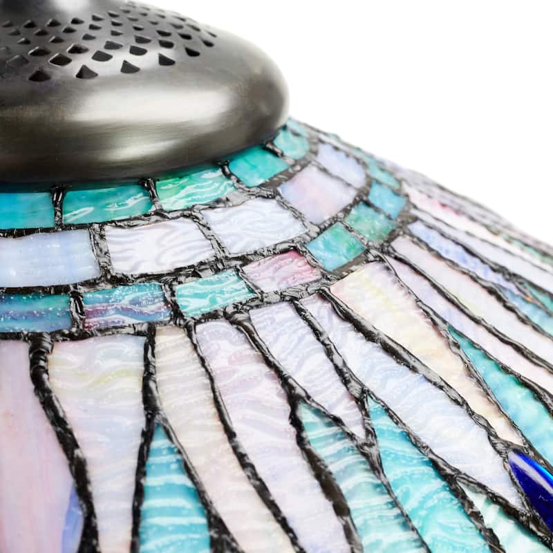 Multi Dragonflies River of Goods Tiffany-Style Multicolored Stained Glass 35-Inch Table Lamp - 22" x 22" x 35"