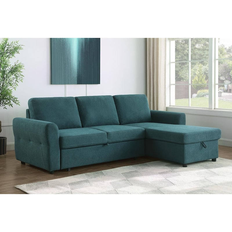 Kenna Sleeper Sofa Sectional with Storage - Teal Blue